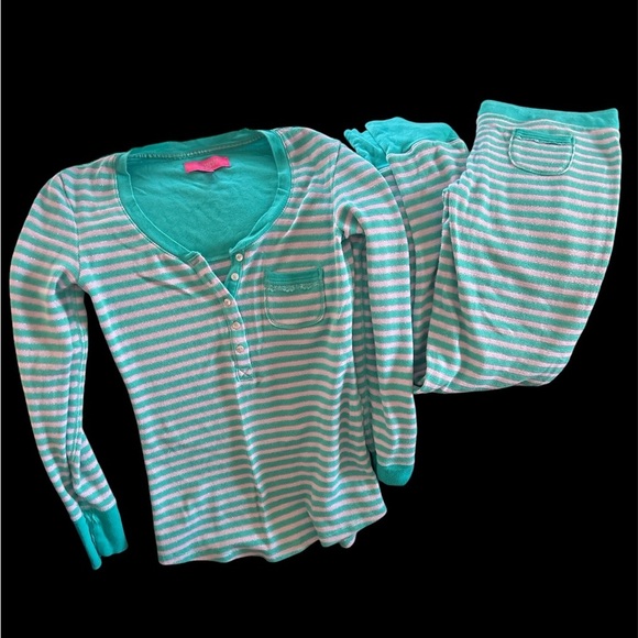 Victoria Secret  green and gray striped pyjamas set thermal shimmer - Picture 1 of 4